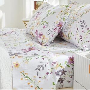 Brandream Floral Sheet Set 100% Cotton Deep Pocket Wildflower Print Romantic